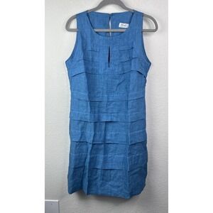 M&E Made in Italy 100% Linen Tiered Shift Dress S Blue Sleeveless Coastal Resort